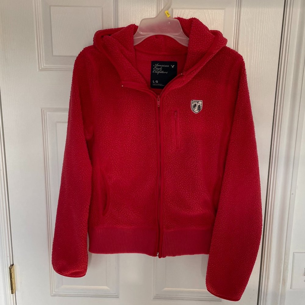 American Eagle Outfitters Women's Red Fleece Full Zip Jacket Size L